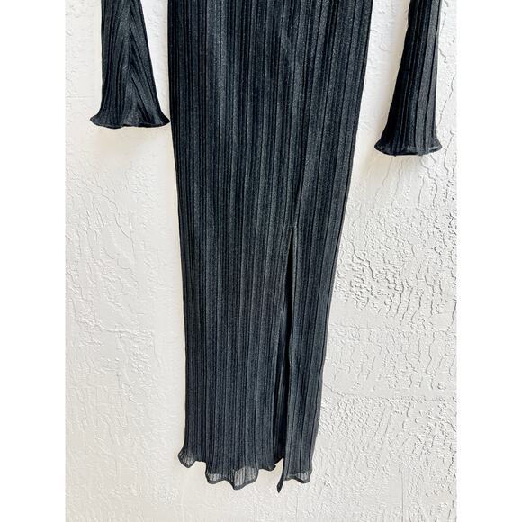 Suboo Crystal Bell Sleeve Plunging Wire Neck Maxi Dress Black Women's Size XS - Picture 3 of 11